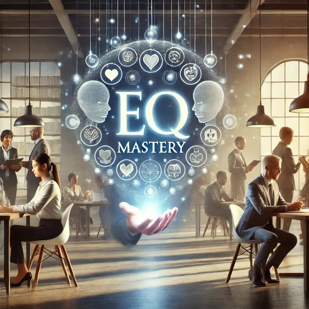 DALL·E 2024-07-06 12.24.57 - A visual representation of EQ Mastery featuring a serene and harmonious office setting. The words EQ Mastery are prominently displayed in a calm, 
