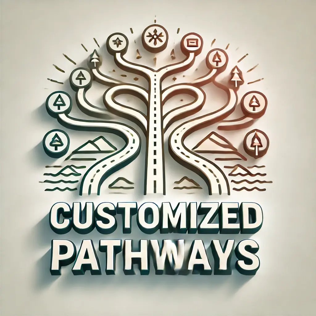 DALL·E 2024-07-07 10.37.30 - A visual representation of an icon for Customized Pathways featuring a winding path splitting into several branches, each leading to different desti
