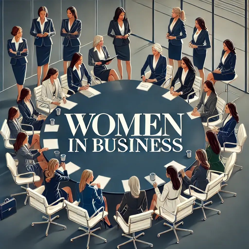 DALL·E 2024-07-10 11.53.57 - Create a professional and sophisticated visual representation of Women in Business featuring a diverse group of women in business attire engaging in